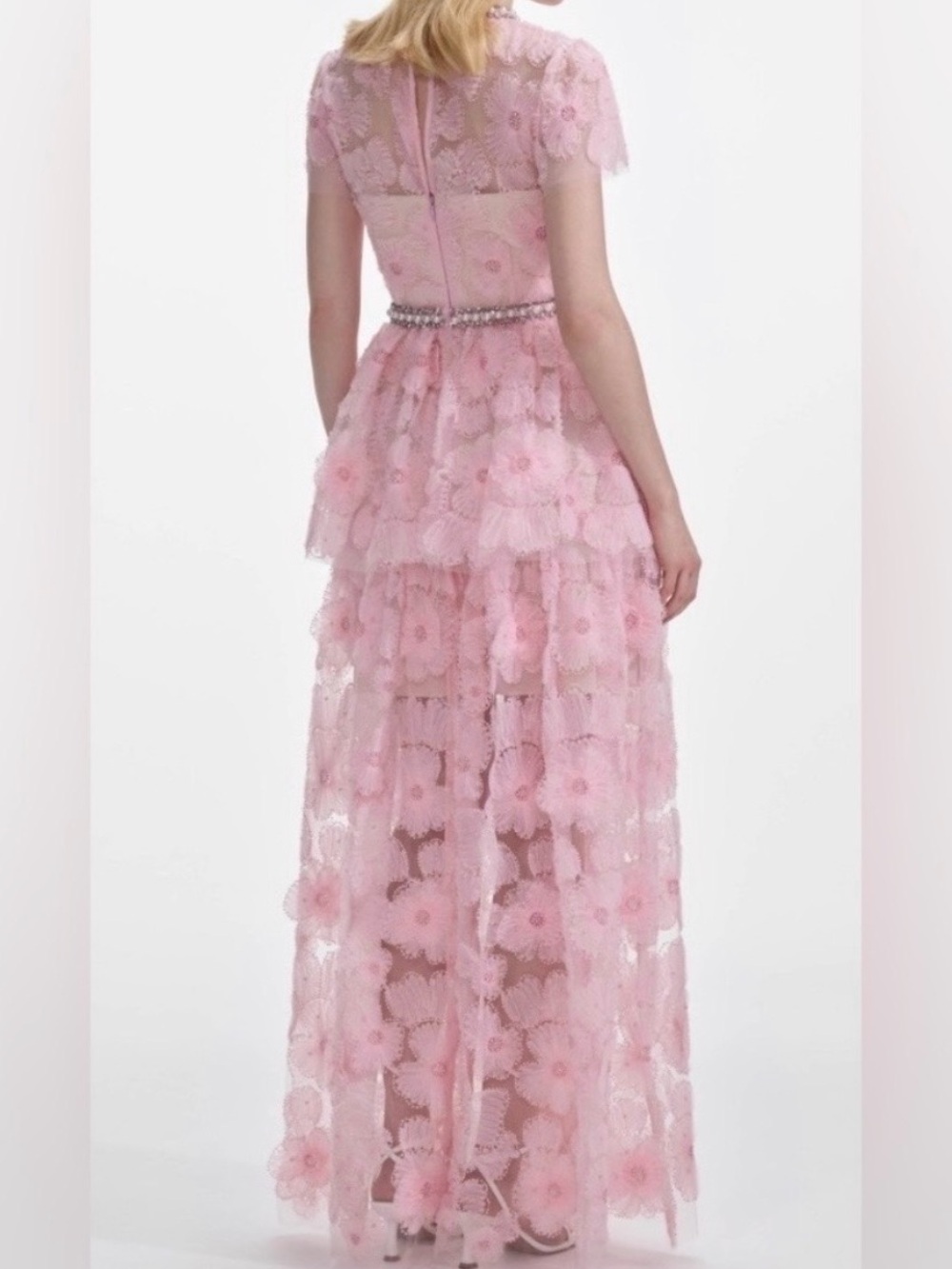 Self Portrait Pink Embellished Tulle Maxi Dress - Picture 5 of 16